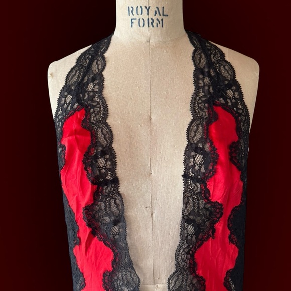 Vintage Y2K Victorias Secret Red Silk Black Lace Maxi Slip Dress NWT - Picture 5 of 13